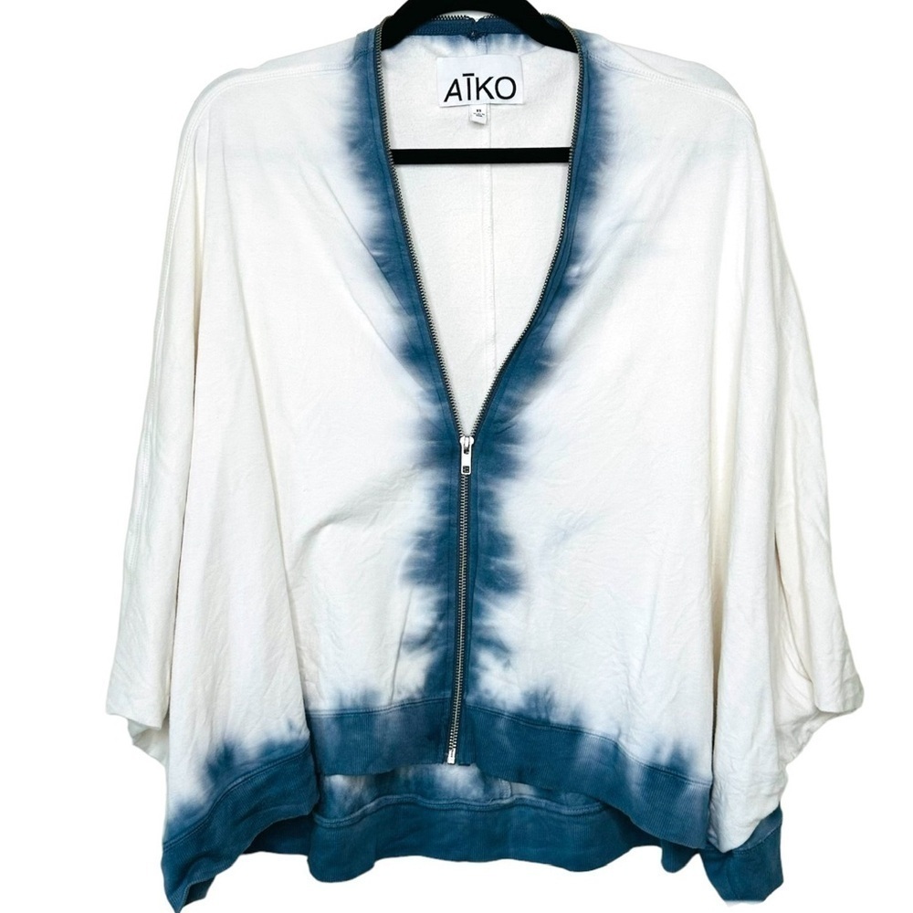 Aiko Blue Tie Dye Lightweight Zip Poncho Like Oversized Dolman Sleeve Top XS